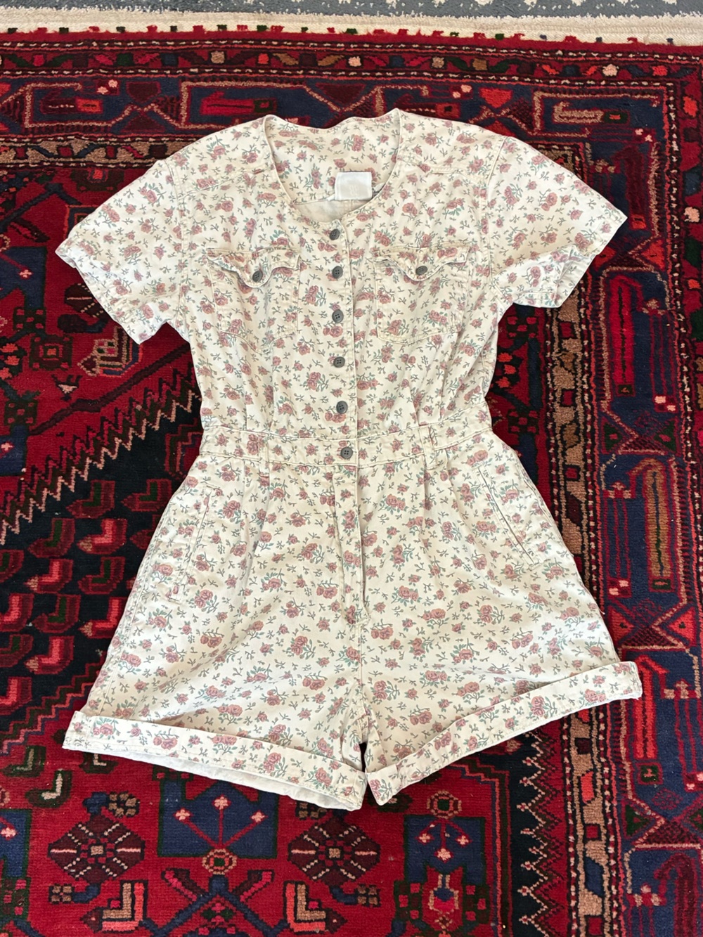 Vintage 90s Bill Blass Floral Jean Romper - Picture 2 of 10